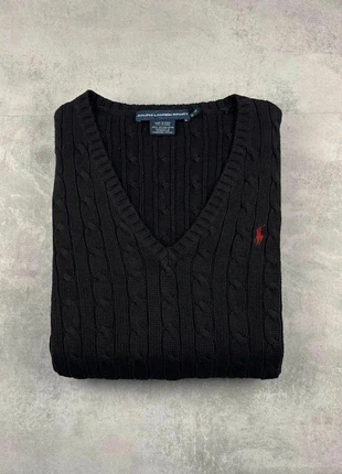 Pull en maille col V torsadé Noir Ralph Lauren taille XL femme, brand: Ralph Lauren, condition: New without tags, size: XL / 42 / 14, €65.00, €68.95 includes Buyer Protection