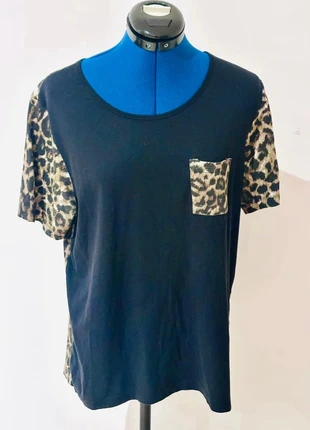 T-shirt noir détails léopard – Sans marque – Taille M estimée - #SL0003, condition: Very good, size: M / 38 / 10, €6.00, €7.00 includes Buyer Protection Pro