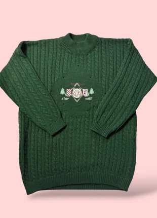 Pull vintage torsadé vert foncé en laine avec motif brodé - taille L, marque: Vintage Dressing, état: Très bon état, taille: L / 40 / 12, 22,00 €, 23,80 € Protection acheteurs incluse