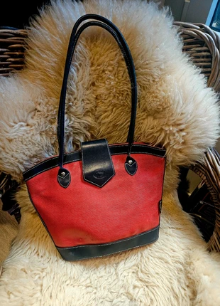 Sac à main vintage effet cuir texturé 80's rouge et marine, brand: Katana, condition: Good, €15.00, €16.45 includes Buyer Protection Pro