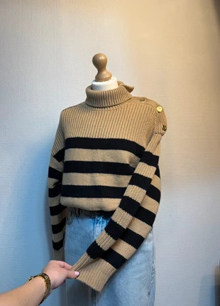 Pull sweat hiver col roulé bouton couleur marron café rayé noir COS taille S femme, brand: COS, condition: Very good, size: S / 36 / 8, €65.00, €68.95 includes Buyer Protection