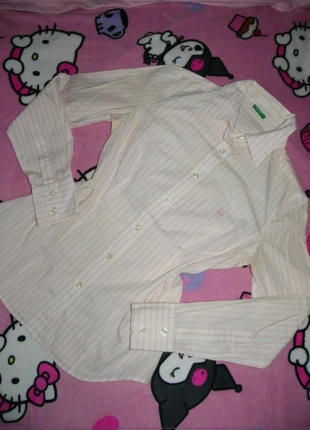 Chemise Chemisier blanc à rayures rose pastel Benetton Lolita Coquette, marque: United Colors of Benetton, état: Très bon état, taille: M / 38 / 10, 8,00 €, 9,10 € Protection acheteurs incluse