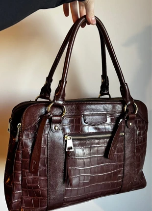 brown genuine leather crocodile with gold hardware clarks structured large shoulder handbag, brand: Clarks, condition: Very good, £38.00, £40.60 includes Buyer Protection