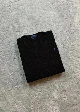 Pull torsadé Sweat hiver col V Tressé Raph Lauren noir logo violet L femme, marca: Ralph Lauren, estado: Muito bom, tamanho: L / 40 / 12, €49.00, €52.15 inclui Proteção do Comprador