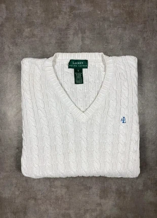 Pull d'hiver Ralph Lauren Col V Chic Torsadé en maille | Blanc Logo Brodé | Taille S 36 Femme, marca: Ralph Lauren, estado: Muito bom, tamanho: S / 36 / 8, €35.00, €37.45 inclui Proteção do Comprador