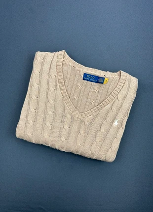 Pull d’hiver femme col V torsadé beige logo brodé blanc Ralph Lauren taille S QR code, marque: Ralph Lauren, état: Bon état, taille: S / 36 / 8, 50,00 €, 53,20 € Protection acheteurs (Pro) incluse