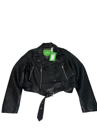 JJXX Black Faux Leather Moto Biker Jacket Belted Cropped Women's Size L, brand: JJXX, condition: New with tags, size: L / UK 16-18, £15.11, £16.57 includes Buyer Protection