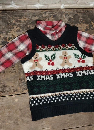 Set natalizio gilet in maglia e camicia a quadri - taglia 4 anni, marque: Zara, état: Très bon état, taille: 4 ans / 104 cm, 3,00 €, 3,85 € Protection acheteurs incluse