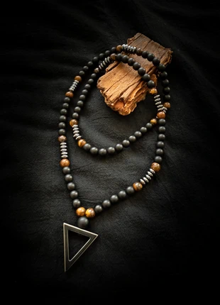 Collier Homme Triangle – Agate Noire & Œil de Tigre – Élégance spirituelle & énergie protectrice, marca: Spirituel, estado: Muy bueno, 14,00 €, 15,40 € Protección al comprador incluida