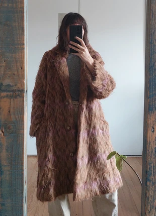 Manteau oversize vintage effet poil long – marron & touches de rose – taille L, brand: Vintage Dressing, condition: Very good, size: L / 40 / 12, €53.00, €56.35 includes Buyer Protection