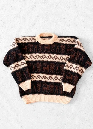 Vintage Knitted Sweater Creme, Brown Size Large, merk: Vintage Dressing, staat: Heel goed, maat: M, € 39,95, € 42,65 inclusief Kopersbescherming Pro