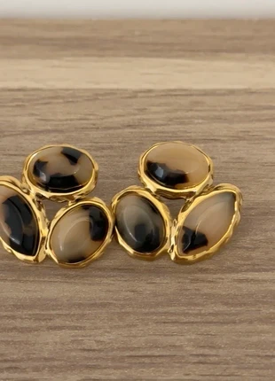 Boucles d’oreilles dorées en acier inoxydable avec pierres effet marbré marron et noir, brand: Tendance, condition: Very good, €14.00, €15.40 includes Buyer Protection