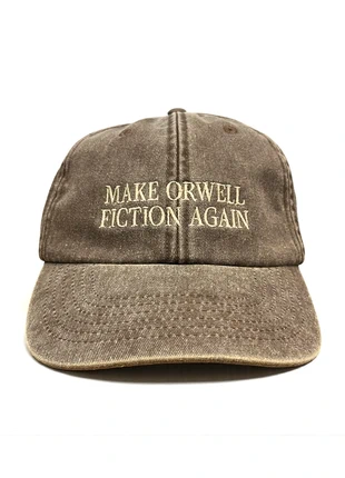 Make Orwell Fiction Again Washed Brown Embroidered Dad Cap 1110x, brand: Vivian Flytrap, condition: Very good, size: One size, £12.00, £13.30 includes Buyer Protection Pro