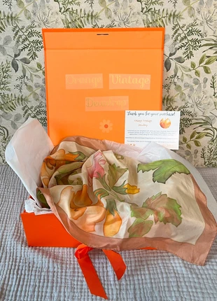 Vintage 100% Silk Square Scarf Leaf Print Green Pink Orange Rolled Hem 36” VGC, condition: Very good, £12.00, £13.30 includes Buyer Protection Pro