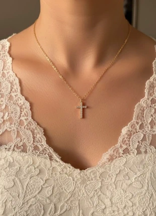 golden cross necklace with zirconia stones, condition: New with tags, €15.00, €16.45 includes Buyer Protection