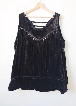 Débardeur velours noir avec breloques XXL Vintage Whimsigoth Bohemian, marque: Vintage, état: Très bon état, taille: XXL / 44 / 16, 15,00 €, 16,45 € Protection acheteurs (Pro) incluse