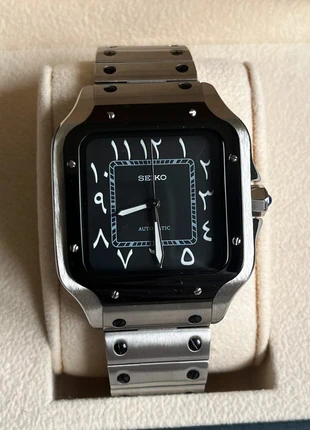 Seiko Mod – Santos Arabic Dial Noir – 38 mm – NH35, marque: Seiko, état: Neuf sans étiquette, taille: 30–38 mm, 149,00 €, 157,15 € Protection acheteurs incluse