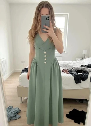 jupe longue vert sauge à taille corset et boutons bijoux #141, brand: Cour de Régence, condition: Very good, size: M / 38 / 10, €42.99, €45.84 includes Buyer Protection