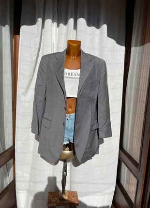 Blazer Antonio Fusco grigio a righe sottili 100% lana taglia L con spalline, merk: Antonio Fusco, staat: Heel goed, maat: L / 40 / 12, € 14,99, € 16,44 inclusief Kopersbescherming