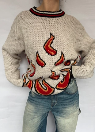 Reusch vintage flames sweater boxy fit L wool mix, merk: Reusch, staat: Goed, maat: L / 40 / 12, € 37,50, € 40,08 inclusief Kopersbescherming Pro