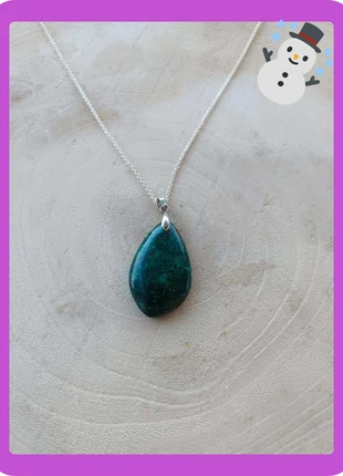 Collier chaine plaqué argent et pendentif en pierre de malachite, marque: creadolce, état: Neuf sans étiquette, 34,90 €, 37,35 € Protection acheteurs incluse