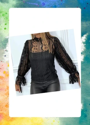 Blouse noire en tulle et dentelle à volants - Taille S/M, marke: MAY, zustand: Neu, mit Etikett, größe: M / 38 / 10, 11,79 €, 13,08 € beinhaltet Vinted-Käuferschutz Pro
