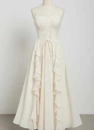 Robe Longue Blanche à Corset – Romantique / Chic Féérique / Bohème Élégante / Été, merk: Atelier Lysandra, staat: Heel goed, maat: M / 38 / 10, € 79,90, € 84,60 inclusief Kopersbescherming Pro