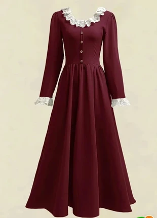 Robe longue bordeaux à col en dentelle blanche, marke: Bordeaux, zustand: Sehr gut, größe: S / 36 / 8, 45,00 €, 47,95 € inklusive Vinted-Käuferschutz