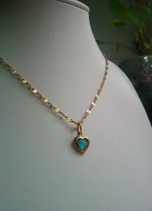 Petit coeur 🌟 bleu lagon 🌟 collier acier inoxydable, brand: acier inoxydable, condition: Very good, €8.00, €9.10 includes Buyer Protection Pro