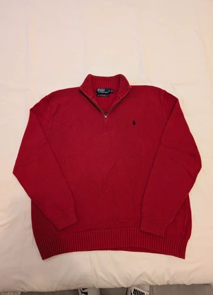 Half zip 1/4 zip col camionneur Ralph Lauren | Rouge logo brodé bleu Marine | Taille XL, brand: Ralph Lauren, condizioni: Ottime, taglia: XL, €35.00, €37.45 include la Protezione acquisti