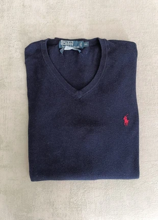 Pull Ralph Lauren col en V 85% Coton 15% cachemire | Taille : XL | Bleu logo Rouge, marca: Ralph Lauren, estado: Muy bueno, tamaño: XL, 24,90 €, 26,85 € Protección al comprador incluida