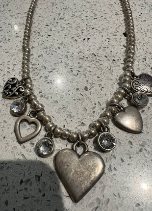 Bibi Bijoux 25cm dirty silver thick beaded necklace with multiple hearts, brand: Bibi Bijoux, condition: Very good, £5.00, £5.95 includes Buyer Protection