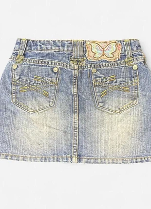 Y2K cutest denim micro mini skirt with fade and flower embroidery, brand: NO LABEL, condition: Very good, size: 0 / XXS, $20.00, $21.70 includes Buyer Protection