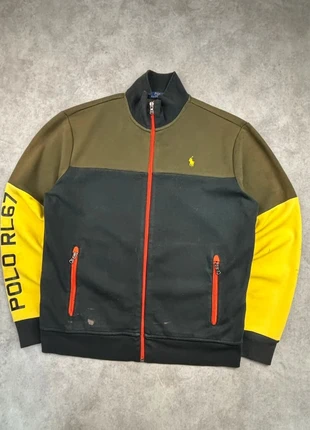 Pull / veste zippée Ralph Lauren kaki et noir logo brodé jaune - taille M, brand: Ralph Lauren, condizioni: Buone, taglia: M, €34.90, €37.35 include la Protezione acquisti Pro