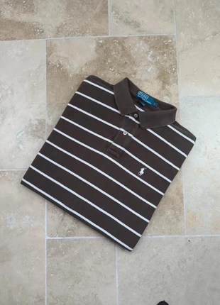 Polo Ralph Lauren - Homme L classic fit - Marron rayures blanches - Coton piqué, marca: Ralph Lauren, estado: Muito bom, tamanho: L, €25.00, €26.95 inclui Proteção do Comprador Pro