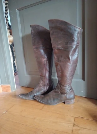 🤎 Cuissardes en cuir marron – Bon état général – Ressemelées 🤎, marque: CUIR, état: Bon état, taille: 37, 50,00 €, 53,20 € Protection acheteurs incluse