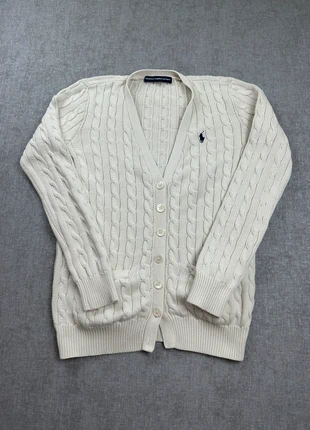 Pull Ralph Lauren torsadée cardigans | Taille M femme | blanc logo bleu marine, brand: Ralph Lauren, condition: Good, size: M / 38 / 10, €40.00, €42.70 includes Buyer Protection Pro