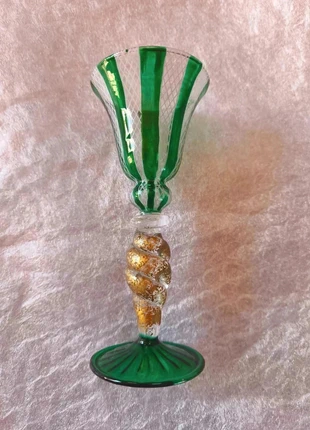 Murano Salviati Calice verre soufflé vert or dorure torsade pied design italien, brand: Murano, condizioni: Ottime, €175.00, €184.45 include la Protezione acquisti