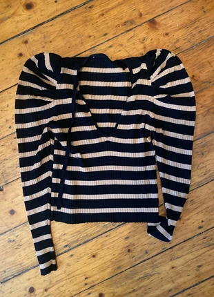 Beige nude stripes gestreifte blouse shirt Hemd schwarz balloon Arme, marca: Zara, estado: Muy bueno, tamaño: S / 36 / 8, 10,00 €, 11,20 € Protección al comprador incluida