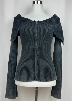 Charcoal Off-Shoulder Ribbed Zip-Up Top, brand: Vintage Dressing, condition: Very good, size: S / 36 / 8, €35.00, €37.45 includes Buyer Protection