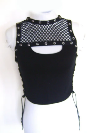 fishnet deco slash top studs lace-up gothic punk rock killstar concert cosplay emo cyber-goth, brand: gothic punk rock cyber-goth, condizioni: Nuovo senza cartellino, taglia: XS / IT 38 / EU 34, €16.00, €17.50 include la Protezione acquisti