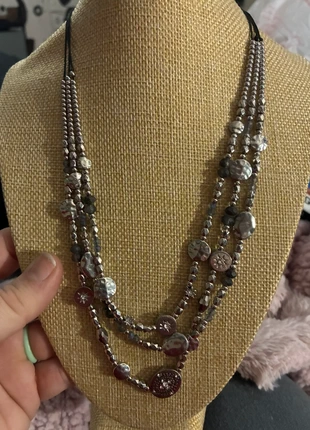 Silver beaded necklace on black cord, brand: NO LABEL, condition: Good, $5.00, $5.95 includes Buyer Protection