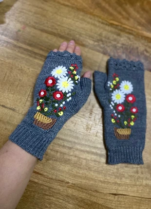 Retrostijl grijze vingerloze handschoenen met borduursels, marca: Les Pépites de Luline, estado: Nuevo sin etiquetas, tamaño: Talla única, 16,00 €, 17,50 € Protección al comprador incluida