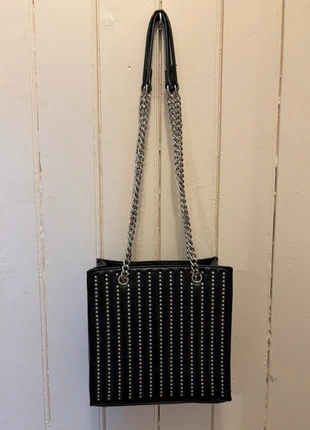 Vintage Topshop Studded Black Shoulder Bag with Chain Straps – 2010s Y2K Style, brand: Topshop, condition: Very good, £12.00, £13.30 includes Buyer Protection
