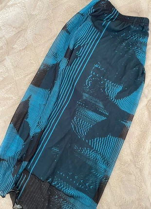 Abstract Graphic Print maxi Skirt Black and Teal Blue Grunge, marque: Vintage Dressing, état: Très bon état, taille: S / 36 / 8, 5,00 €, 5,95 € Protection acheteurs incluse