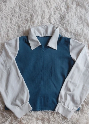 Chemise pull col polo bleu et blanc vintage, brand: Inconnu, condition: Very good, size: M, €5.00, €5.95 includes Buyer Protection