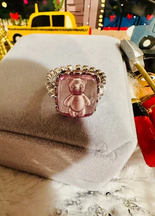 Bague YVMIN – Argent & résine, ourson rose, pièce rare, brand: Yvmin, condition: Very good, size: Adjustable, €45.00, €47.95 includes Buyer Protection Pro