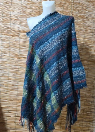 Poncho fantasia blu con frange ART743, marca: Poncho, estado: Muito bom, tamanho: Tamanho único, €8.00, €9.10 inclui Proteção do Comprador