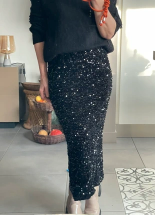 Jupe longue à sequins noire, marque: sans marque, état: Très bon état, taille: S / 36 / 8, 17,00 €, 18,55 € Protection acheteurs incluse