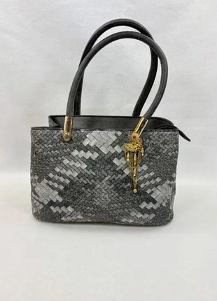 Sac à main Vintage tressé gris effet cuir avec finitions dorées – 26 cm, marque: Vintage Dressing, état: Très bon état, 26,90 €, 28,95 € Protection acheteurs (Pro) incluse